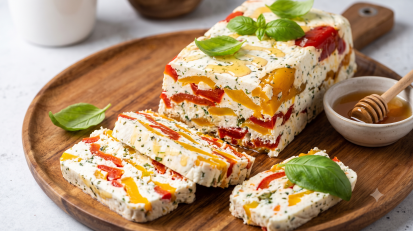 Recette Terrine de ricotta aux poivrons marinés, basilic et miel